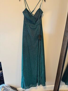 Lulus Green Sparkle Strappy Evening Dress